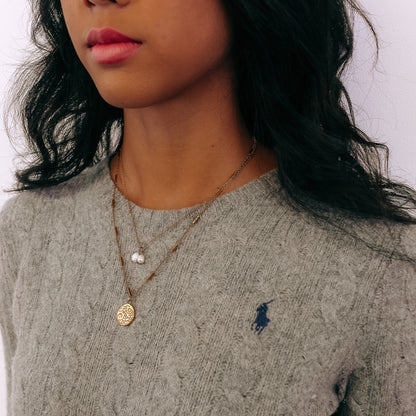 Layered 18k Gold Pearl And Coin Dainty Necklace