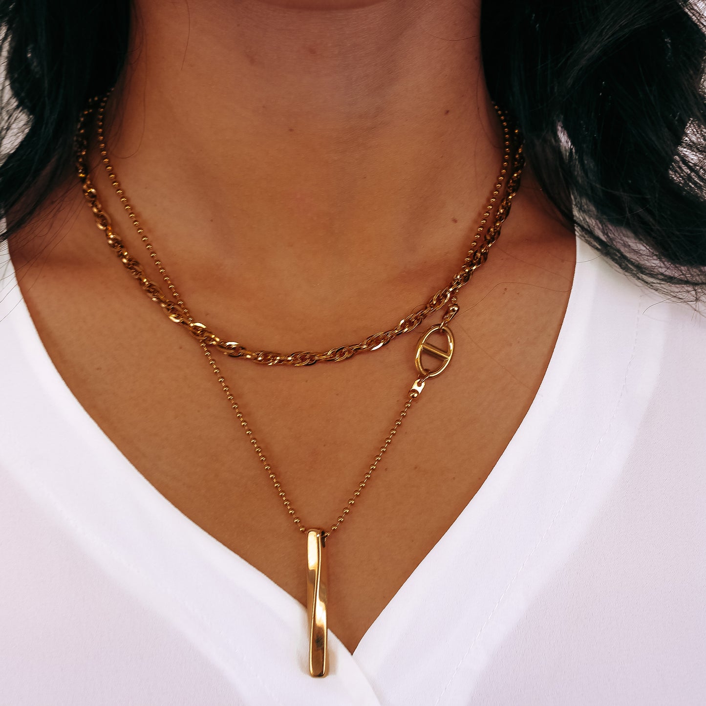 Layered Necklace Set 18k Gold With Chunky Cuban Link Chain And Pendant Necklace