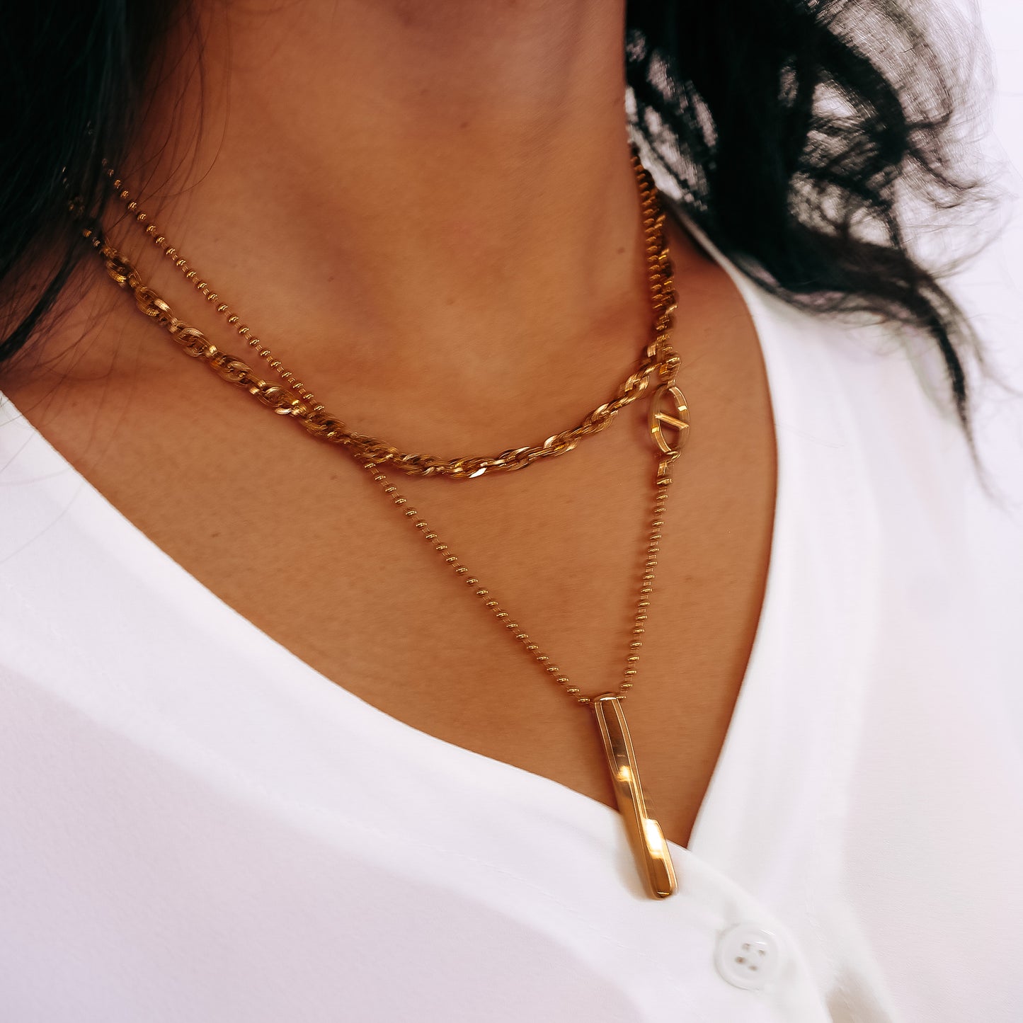 Layered Necklace Set 18k Gold With Chunky Cuban Link Chain And Pendant Necklace